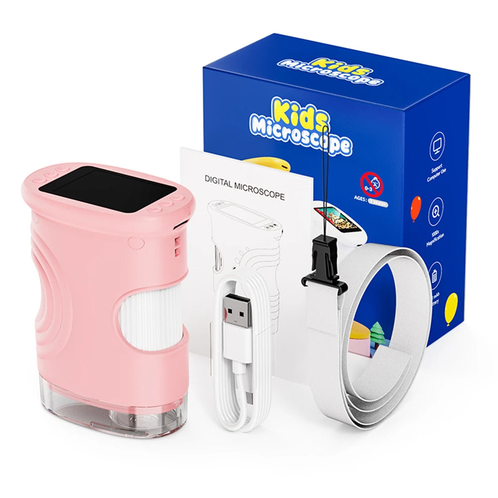 1000X Rechargeable Kids Microscope Full HD 1080P 2.0'' Screen Handheld Pocket Digital Magnifier Microscopes Portable Edu Gifts